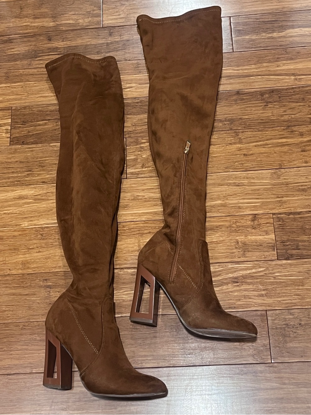 X2B Women’s Brown Over-the-Knee Faux Suede Block Heel Boots